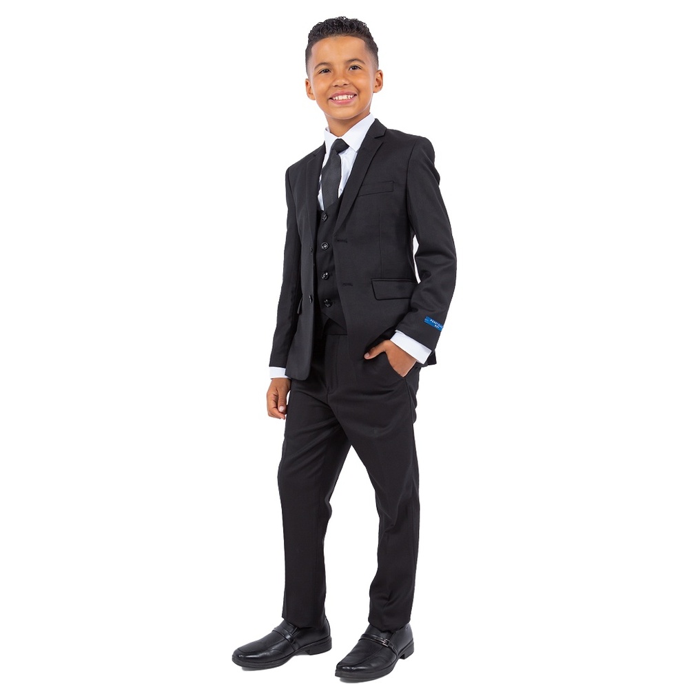 Solid Black Notch Lapel 5 Piece Perry Ellis Boy Suit